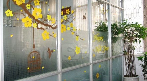 Decal hoa mai dán kính mẫu 2