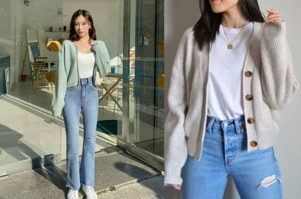 phối đồ với áo cardigan nữ theo style basic