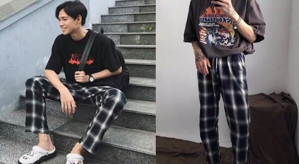 style Hàn Quốc nam với quần caro và áo thun
